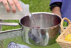 Pouring water from the bowl.