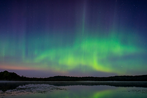 The northern lights over a lake in Wisconsin